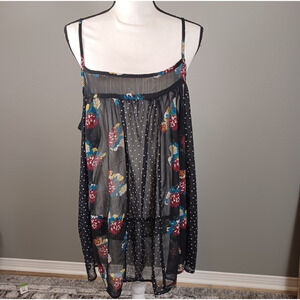 TORRID Size 2 Sheer Floral & Polka Dot Mixed Media Tank Top EUC